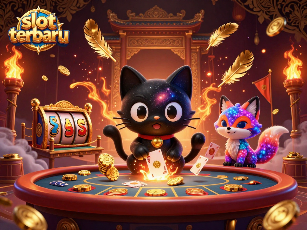 Engage with exciting slot terbaru games at a cosmic casino featuring a black hole cat and nebula fox.