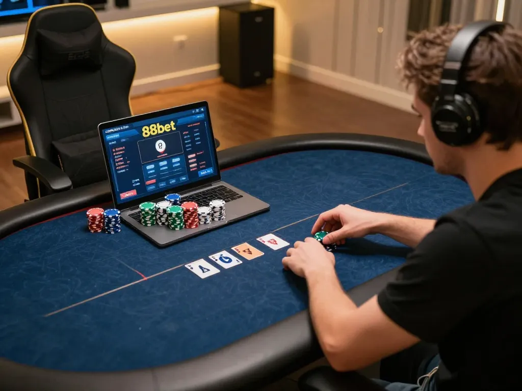 Players engaging in strategic gameplay on 88bet poker, showcasing a competitive online atmosphere.