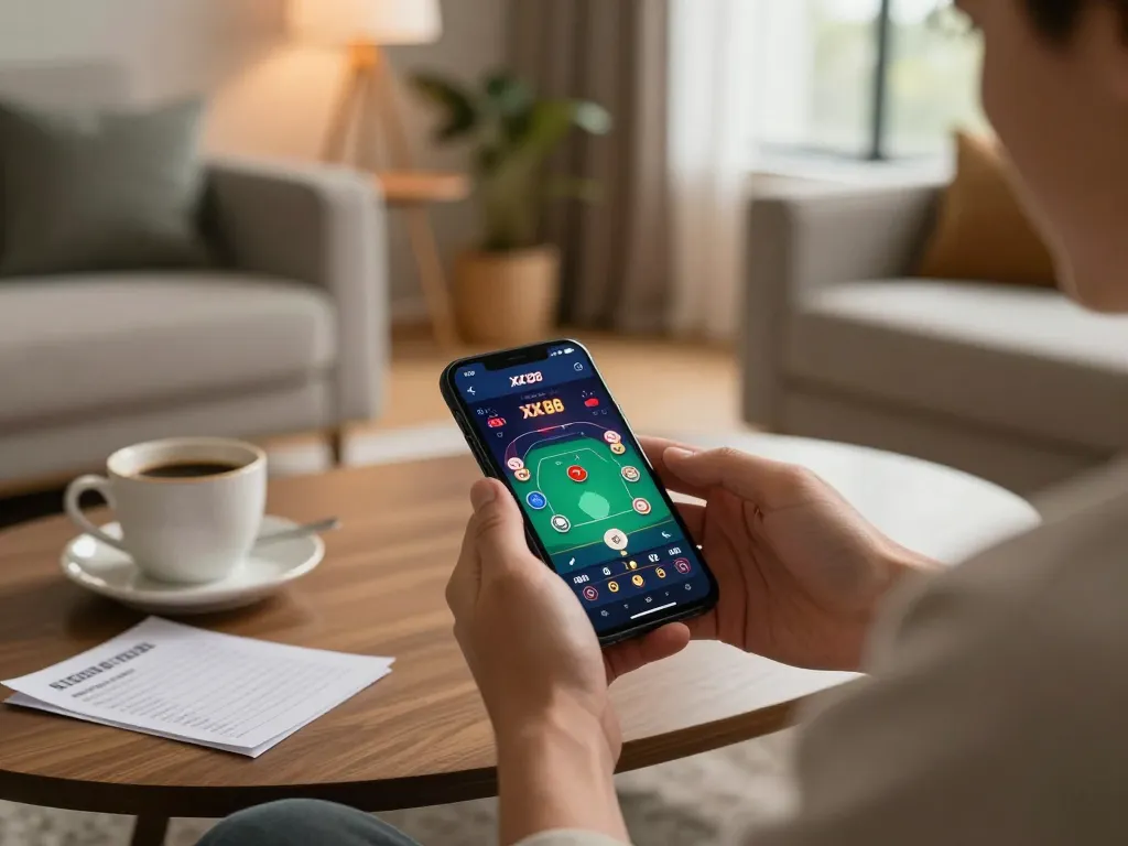 Play XX 88 on mobile app with engaging poker gameplay in a cozy home setting