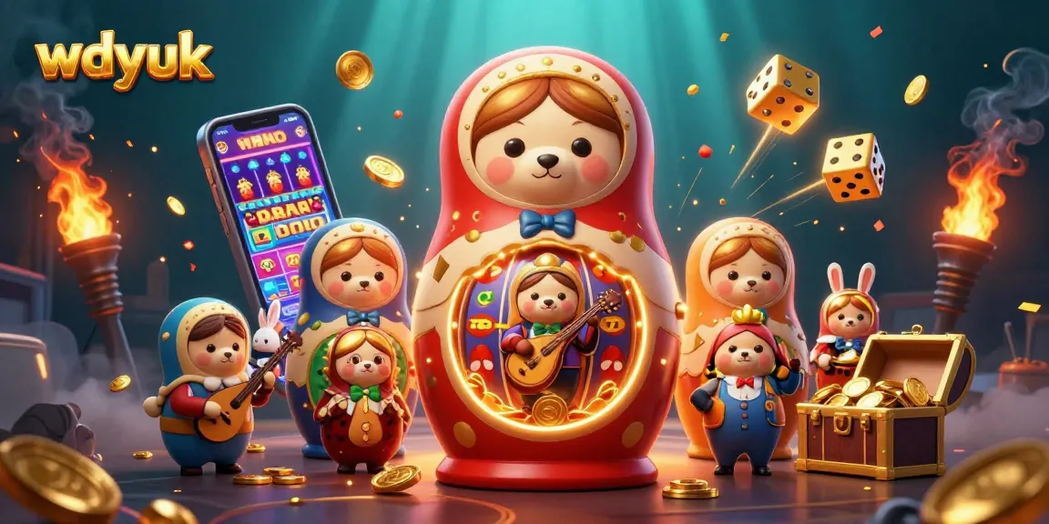 Join the excitement of wdyuk with colorful casino elements and cartoon characters in an engaging 3D scene.