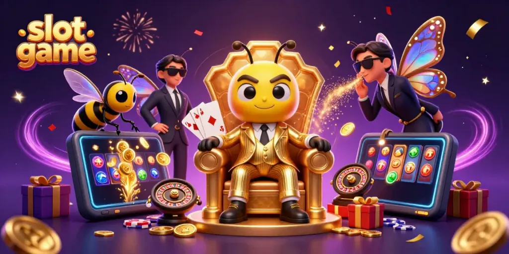Engaging slot game scene featuring a bumblebee mob boss surrounded by gaming elements.