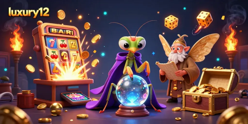 Menggulung simbol lucky 12 pada slot mewah luxury12 dengan jackpot penuh emas di tengah karakter
