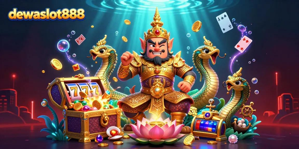 Menang dengan dewataslot888, menampilkan karakter Guardian Thai dan simbol slot yang menarik.