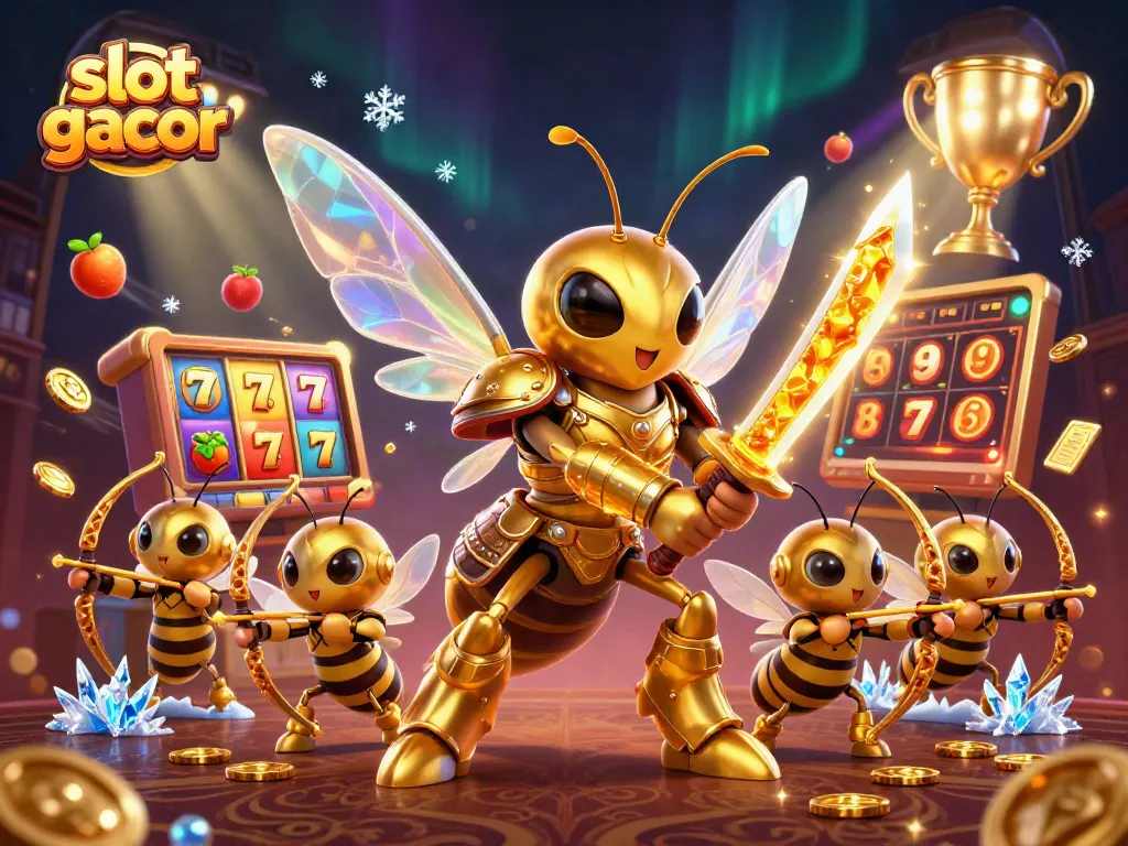 Experience the thrill of slot gacor with vibrant 3D illustrations of gameplay elements and characters.