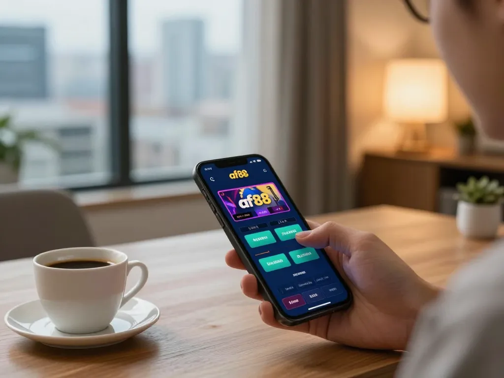 Engaging gameplay with the af88 app on smartphone at home, showcasing dynamic betting opportunities in a cozy atmosphere.
