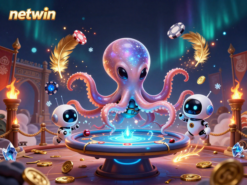 Experience poker excitement with netwin's vibrant alien octopus at a holographic table