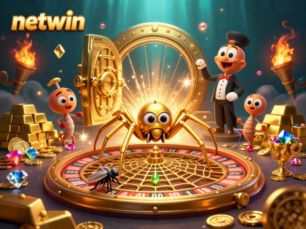 Experience netwin's thrilling gameplay with our vibrant casino-inspired scene featuring unique characters.