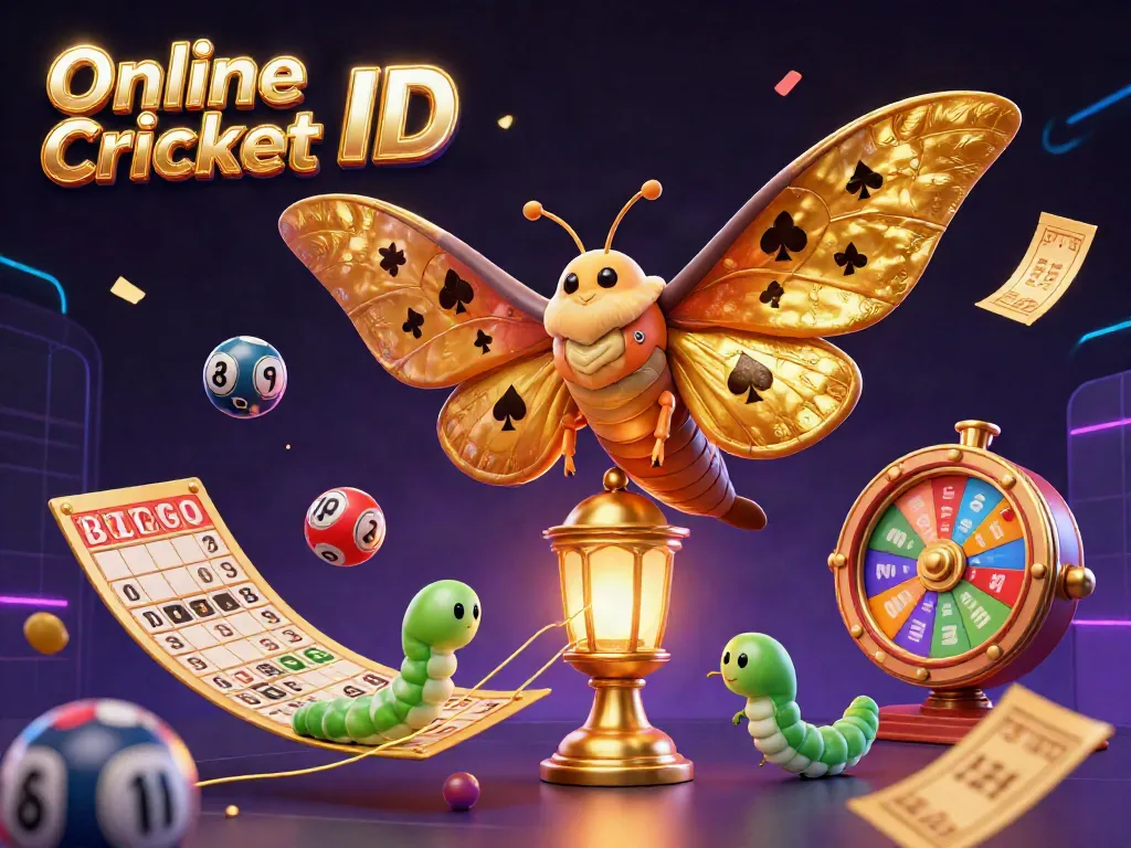 Experience exciting betting action with an Online Cricket ID in a vibrant 3D digital illustration showcasing casino elements.
