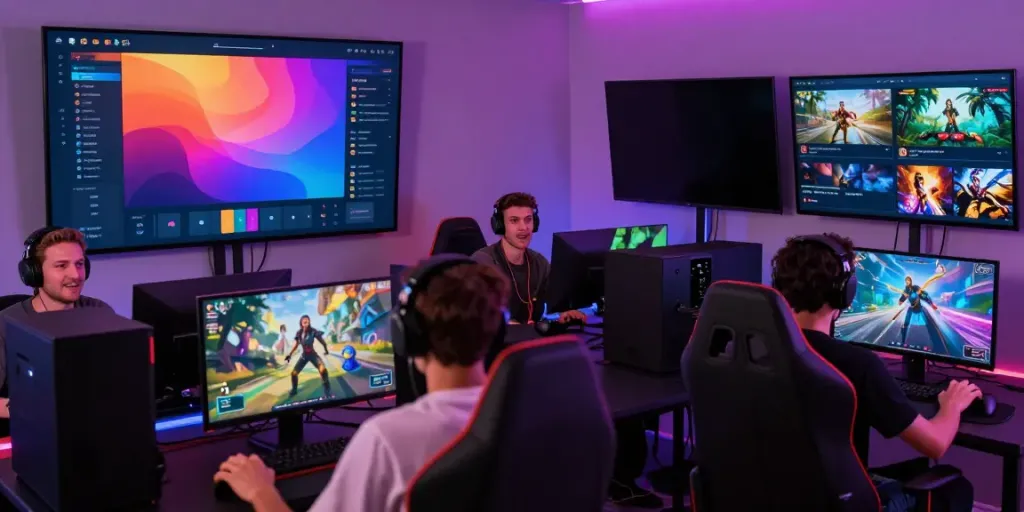 Engaging online gaming scene on situs singatoto with players enjoying real-time games and a vibrant digital interface.