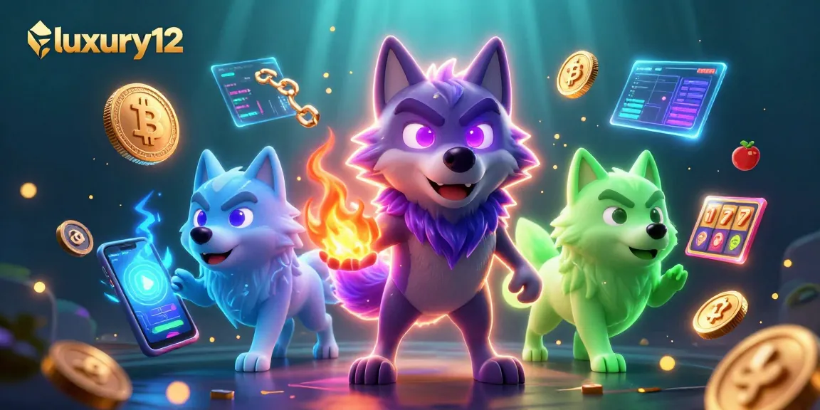 Permainan slot di luxury12 dengan ikon bertema serigala dan elemen crypto yang menyala.