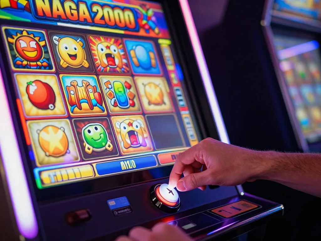 NAGA2000 SLOT machine showcasing vibrant graphics as a player engages with excitement.