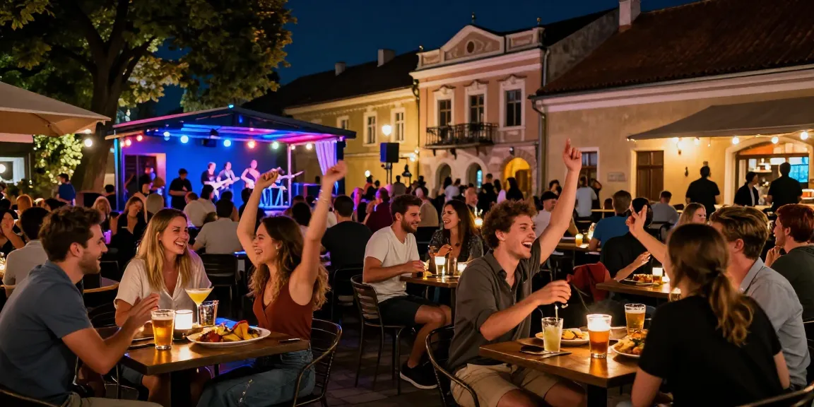 Experience vibrant nightlife at Kur pramogauti.lt in Vilnius with food, drinks, and music.