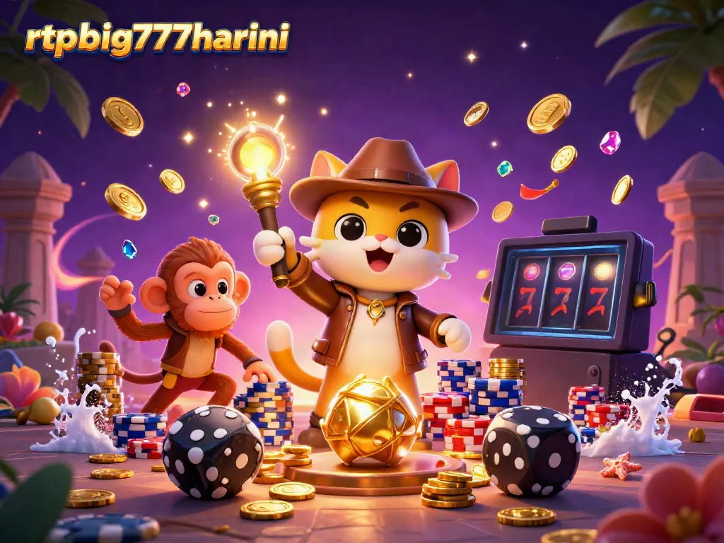The rtpbig777hariini exploration reveals a cat archaeologist discovering casino treasures in an energetic temple scene.