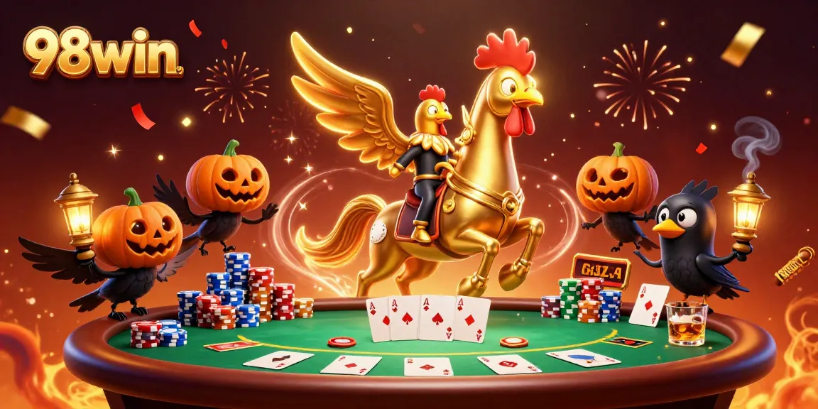 Engage with 98win's golden rooster representing the thrilling online casino experience.