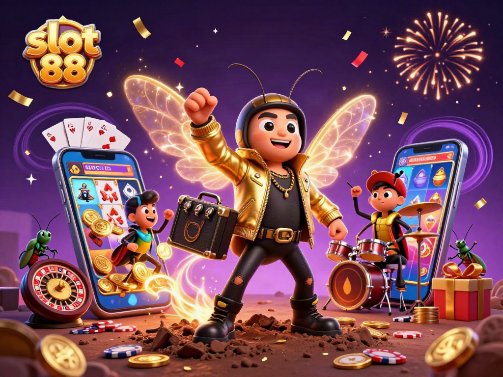 Engage with slot88 adventures as cicada rock star and beetle drummer rock the casino scene!