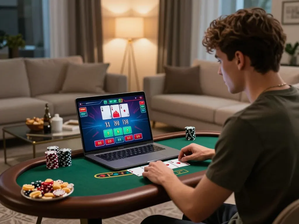 Player enjoying cm88 com online blackjack game in a cozy living room