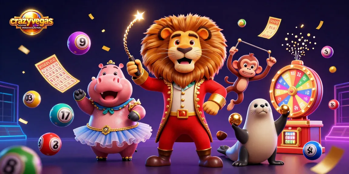 Play at crazyvegas best real money online casinos featuring vibrant 3D circus characters and dynamic game elements.