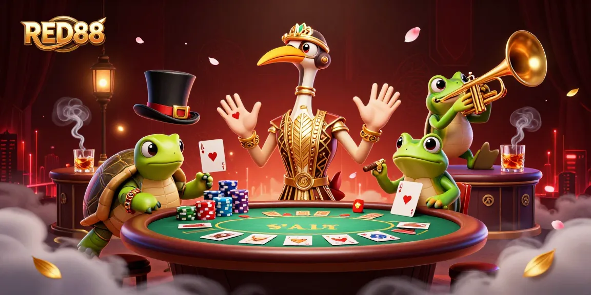 Engage in thrilling gameplay at RED88 with vibrant poker chips and exciting characters.