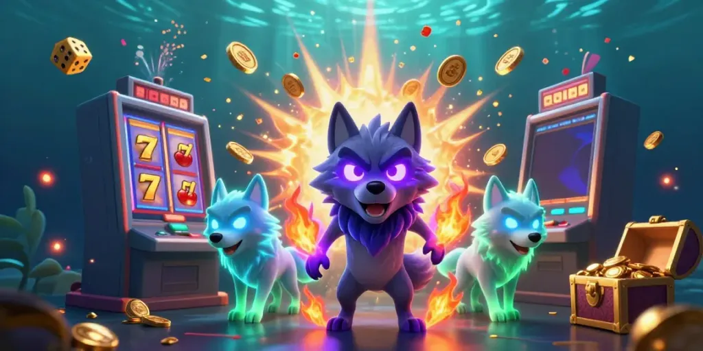 Bemo88 engages players with thrilling slot machines amidst ghostly wolves and cascading coins.