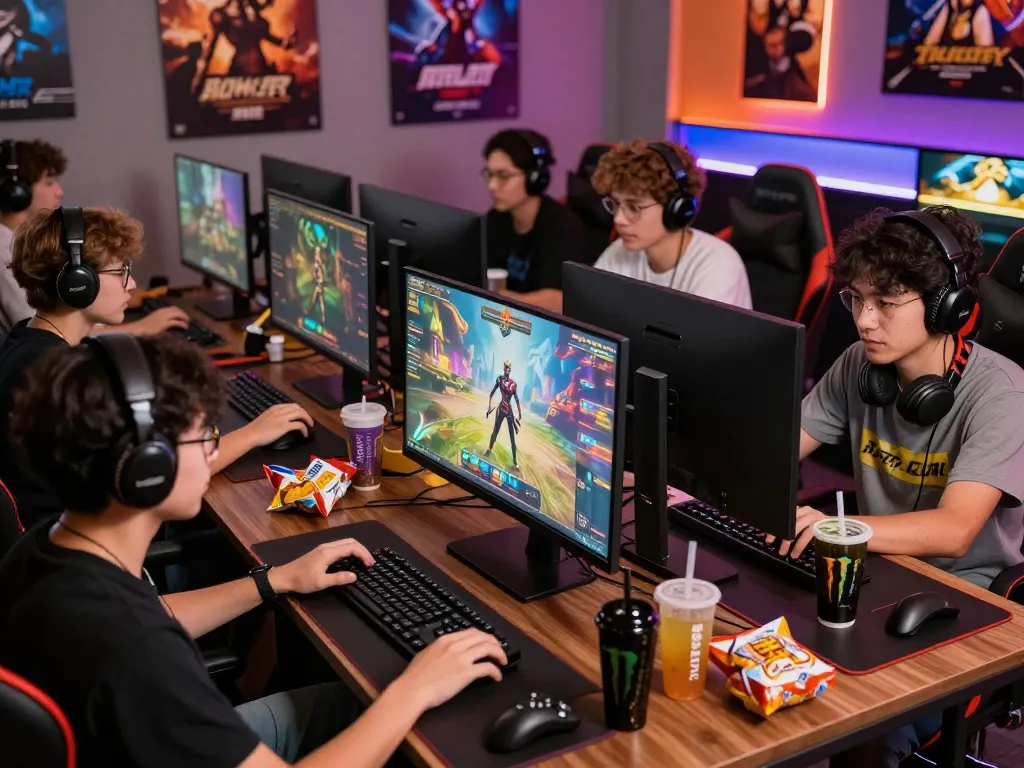Exciting gameplay moment showcasing a group enjoying porngame entertainment together, surrounded by vibrant gaming decor.