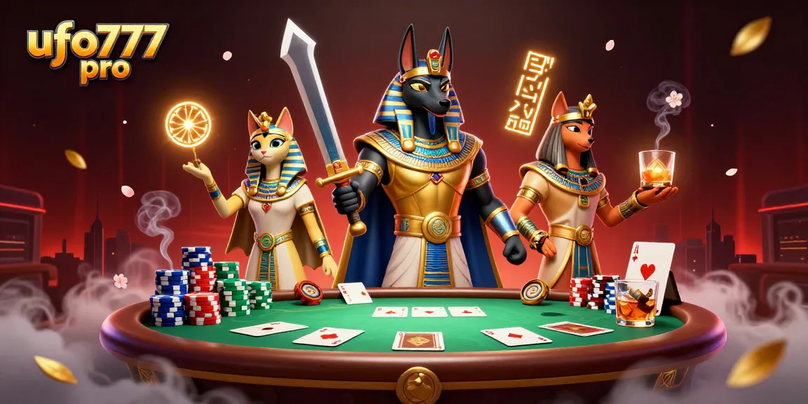 Win exciting games at ufo777 pro with ancient Egyptian warriors and poker elements surrounding
