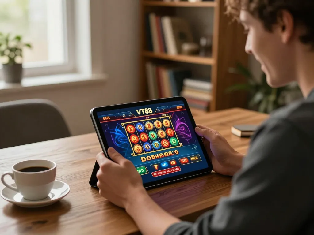 VT88 user engaging in online casino gaming, vibrant interface showcasing exciting slots.