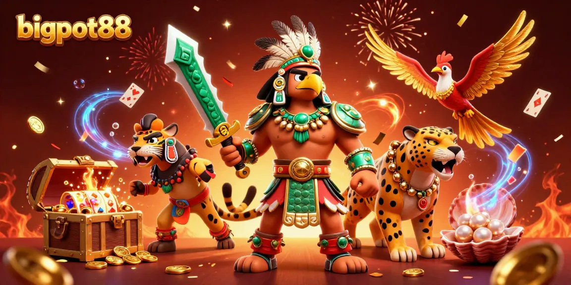Join the excitement at bigpot88 with an Aztec-themed gaming scene full of treasures and vibrant gameplay!