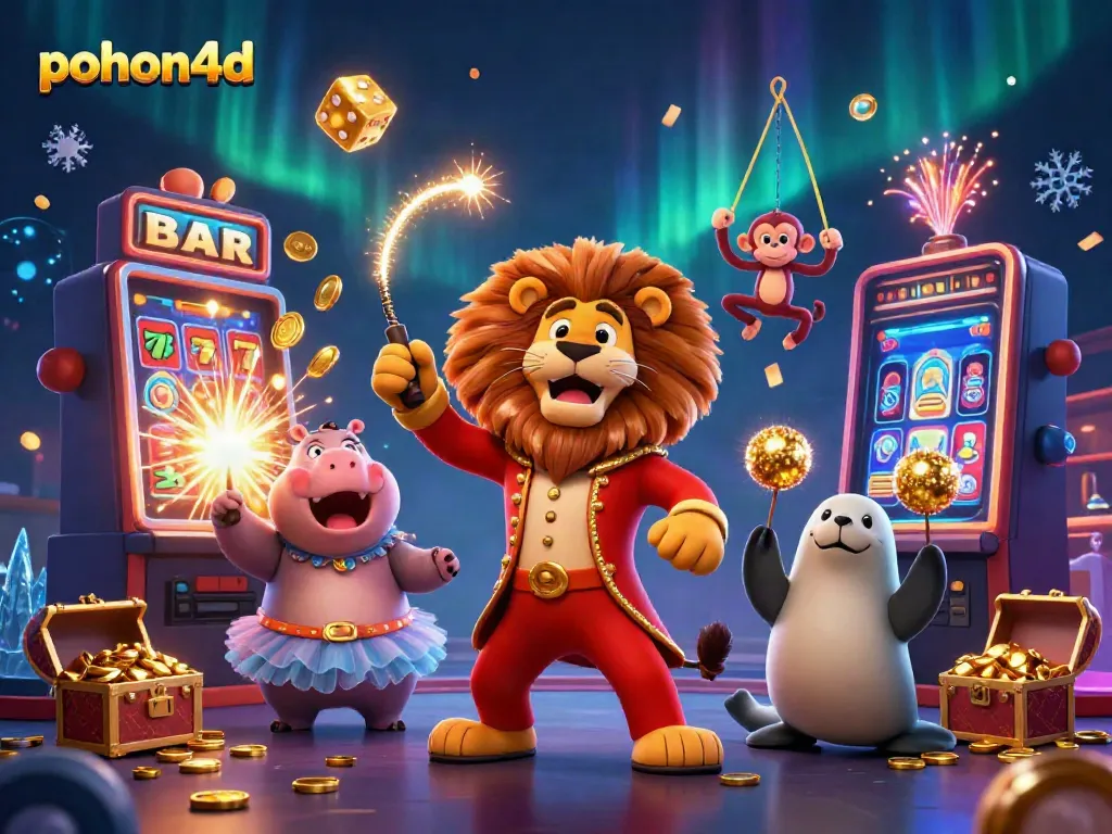 Pohon4D's dynamic illustration showcases an engaging online gaming scene filled with exciting characters and jackpot explosions.