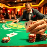 Engaging scene of a Blackjack Casino table with a professional dealer and vibrant game elements.