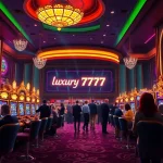 Rasakan kesenangan dalam permainan luxury777 game dengan suasana kasino mewah dan lampu neon berwarna.
