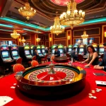 Engaged gamblers enjoying the thrill of high-stakes gambling at https://kk55.blue/ with vibrant casino visuals.