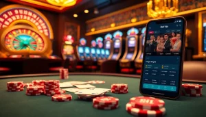 Cảnh sinh động cho thấy ứng dụng Bet VIP trên điện thoại thông minh giữa các chip cược và bàn roulette.