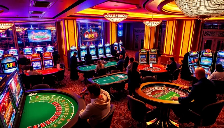 Engaging scene of players at the MK8 casino, featuring exciting slot machines and table games.