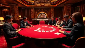 Engage in high-stakes poker at https://nh8833.com/ with luxurious chips and cards at a casino table.