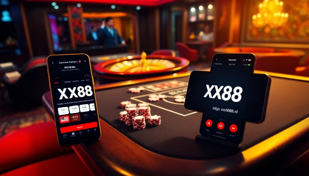 Experience luxury gaming at https://xx88.nl/ showcasing a vibrant poker table and roulette wheel.
