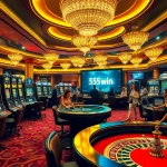 Experience the thrill of winning at 555 win casino with vibrant gambling scenes and excited players.