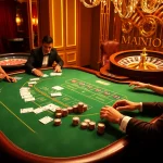 Engaged players at a blackjack table in a luxurious casino setting on https://1haywin.us.com/ showcasing excitement and strategy.
