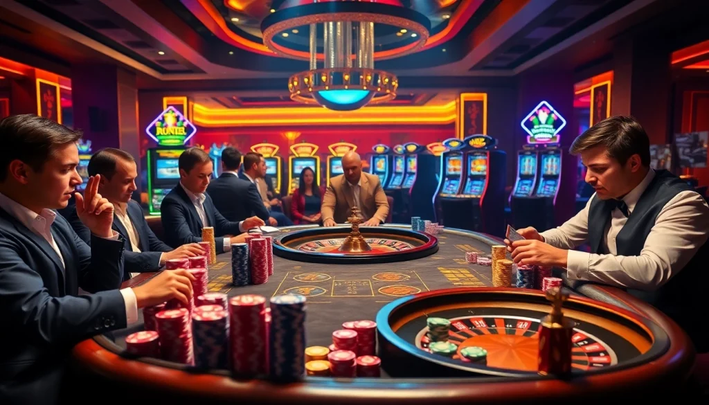 Experience the excitement of high-stakes poker at https://kk55.fit/, with vibrant stacks of chips and intense players.