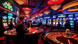 Action-packed casino scene showcasing gamblers at tables, reflecting the spirit of https://kk55.group