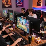 Exciting gameplay moment showcasing a group enjoying porngame entertainment together, surrounded by vibrant gaming decor.
