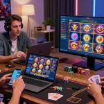 Engaging moment at an online casino featuring diverse players with vibrant displays, showcasing https://cullengolfclub.co.uk/ offerings.
