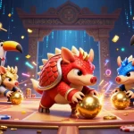 Play exciting games at ATAS Casino with rival pangolins competing amid golden poker chips.