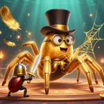 Experience Sunwin casino excitement with a golden tarantula and beetle knight in a rich, dynamic scene.