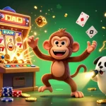 Experience the thrill of situs toto slot 4d with a playful monkey juggling gold in a haunted casino.