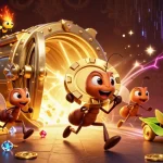 Engage in thrilling gambling action with Bg678, featuring animated ants and glittering casino elements.