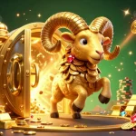 Experience the excitement of open881 with golden figures and shimmering treasures in this vibrant casino illustration.