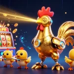 DAX69 memukau dengan grafik 3D mengesankan dari robot ayam emas terbang dan mesin slot jackpot yang berlimpah.