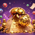 Experience the excitement of go8 with a vibrant scene of lottery balls, golden tickets, and celebratory effects.