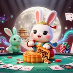 Experience the thrill of poker with 58win, featuring a magical moon rabbit and vibrant casino elements.