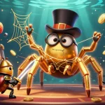 Engage with slot gaming excitement featuring a lucky tarantula weaving golden threads of fortune